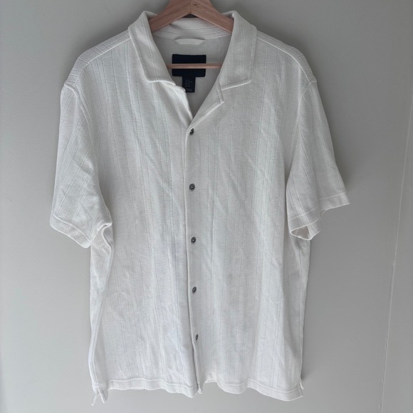 Christian Lacroix Other - Christian Lacroix Mens White Ribbed Knit Button Up Polo Shirt Coastal Neutral XL
